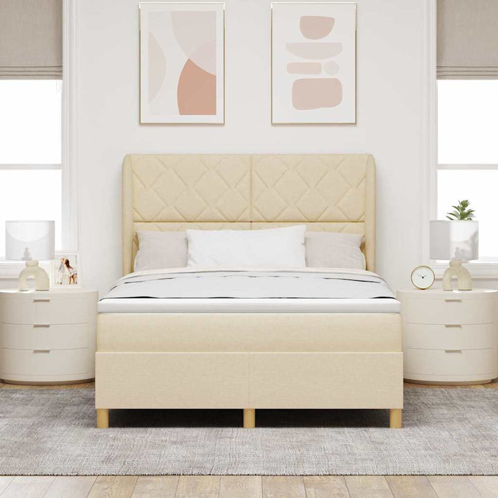 Box spring seng med hovedgærde Creme 190 x 140 cm Stof