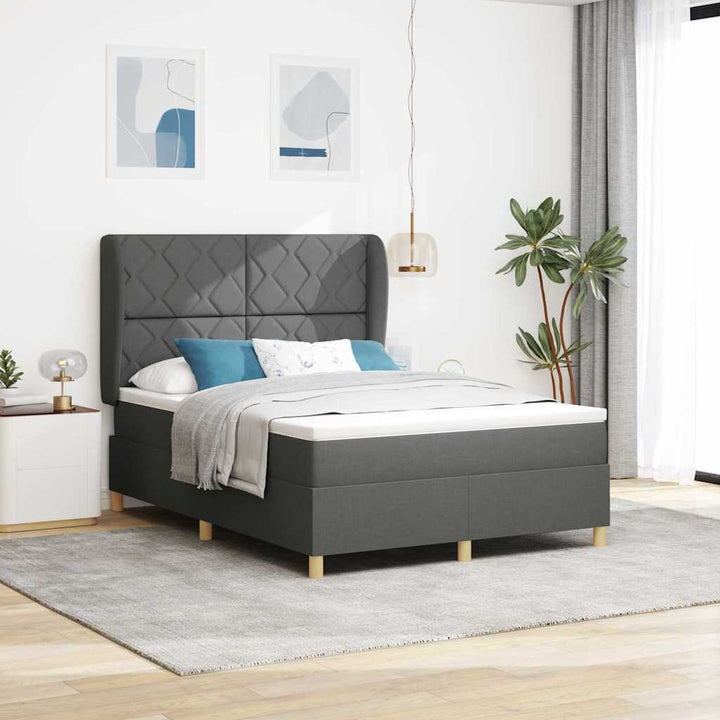 Box spring seng med hovedgærde Mørkegrå 200 x 140 cm Stof