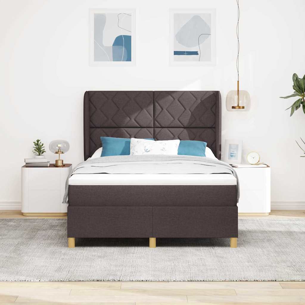 Box spring seng med hovedgærde Mørk Brun 200 x 140 cm Stof