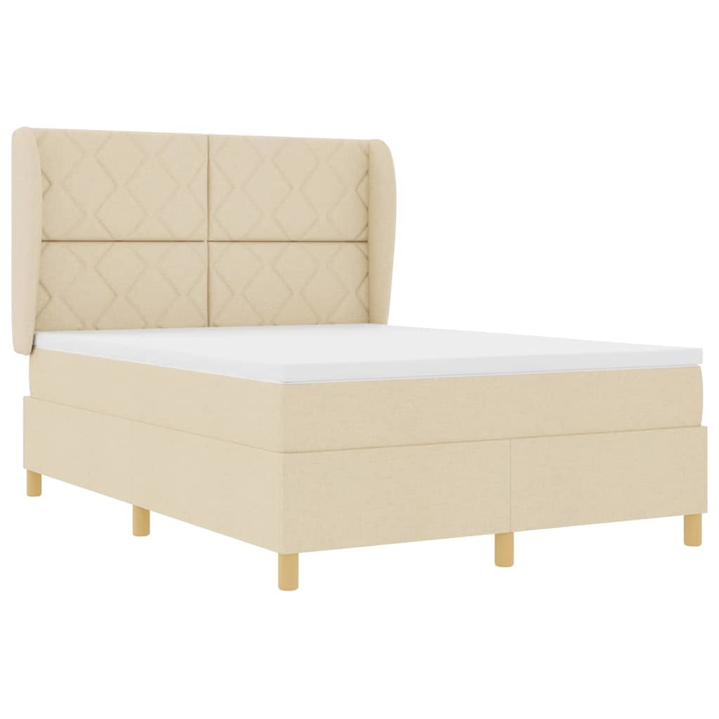 Box spring seng med hovedgærde Creme 200 x 140 cm Stof
