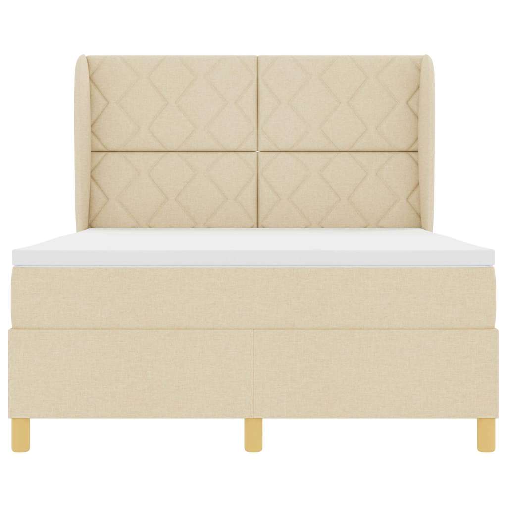 Box spring seng med hovedgærde Creme 200 x 140 cm Stof