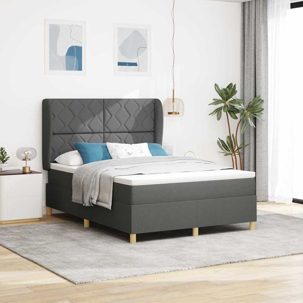 Box spring seng med hovedgærde Mørkegrå 200 x 160 cm Stof