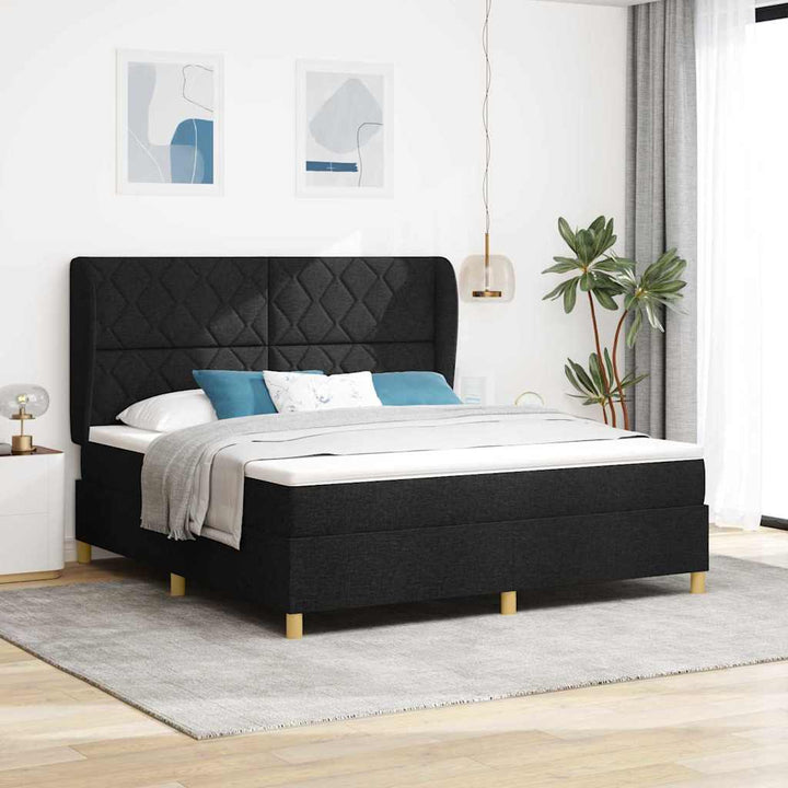 Box spring seng med hovedgærde Sort 200 x 180 cm Stof