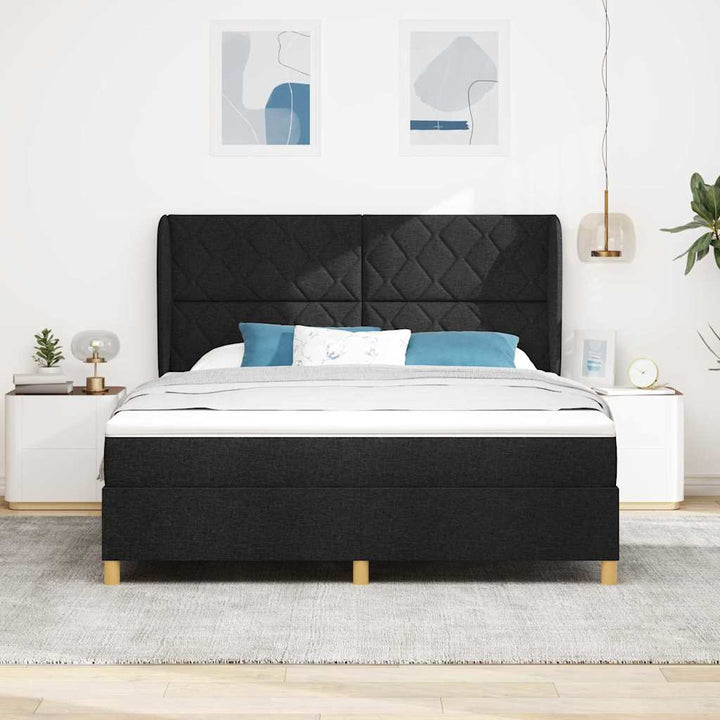 Box spring seng med hovedgærde Sort 200 x 180 cm Stof