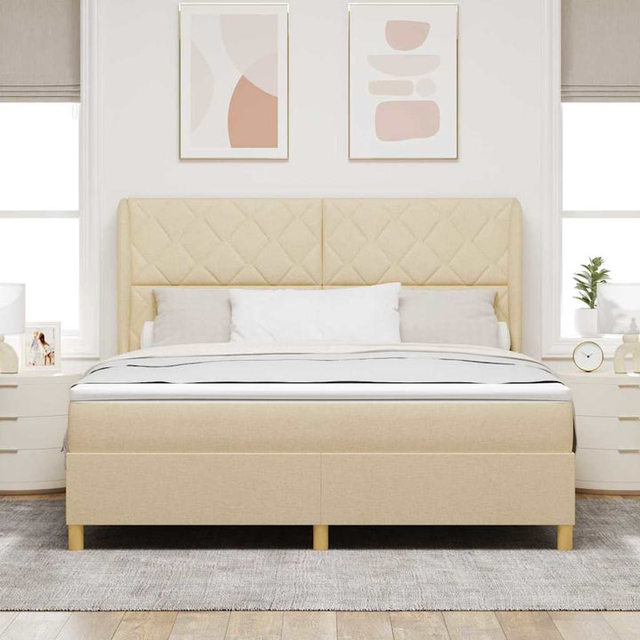 Box spring seng med hovedgærde Creme 200 x 180 cm Stof