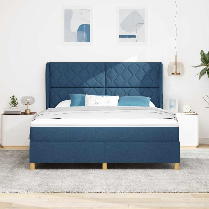 Box spring seng med pude med hovedgærde Blå 200 x 180 cm Stof