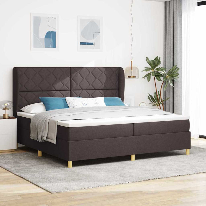 Box spring seng med madras Mørk Brun 200 x 200 cm Stof