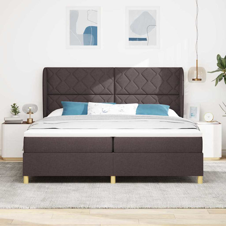 Box spring seng med madras Mørk Brun 200 x 200 cm Stof