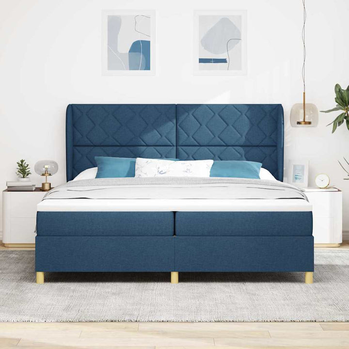 Box spring seng med madras med hovedgærde Blå 200 x 200 cm Stof