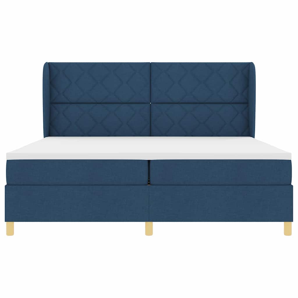 Box spring seng med madras med hovedgærde Blå 200 x 200 cm Stof