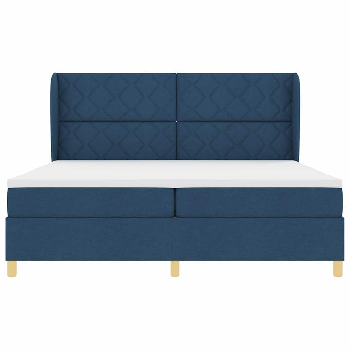 Box spring seng med madras med hovedgærde Blå 200 x 200 cm Stof