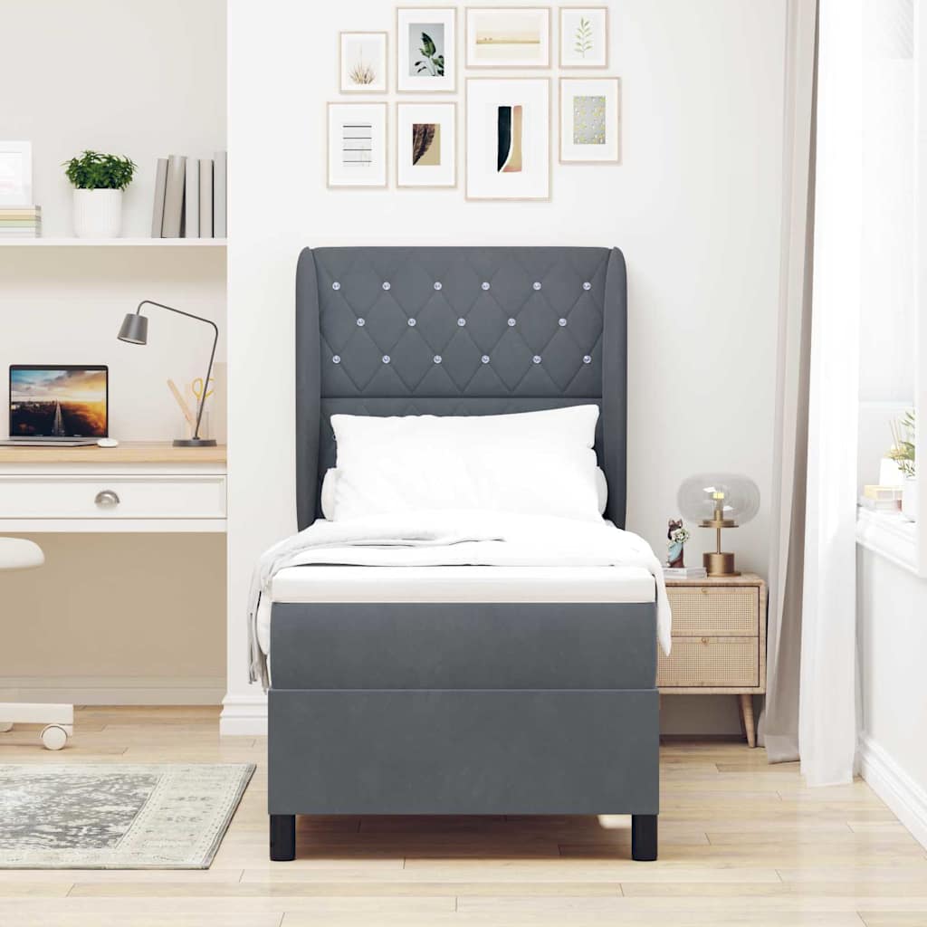 Box spring seng med madras Mørkegrå 200 x 80 cm Fløjl