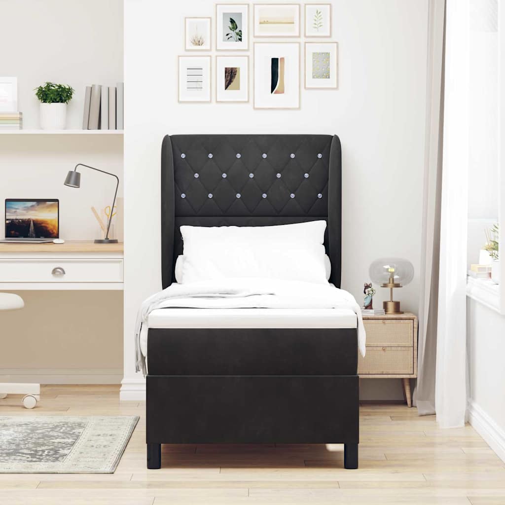 Box spring seng med madras Sort 200 x 80 cm Fløjl