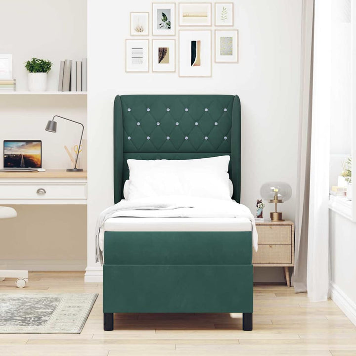 Box spring seng med hovedgærde Mørkegrøn 200 x 80 cm Fløjl
