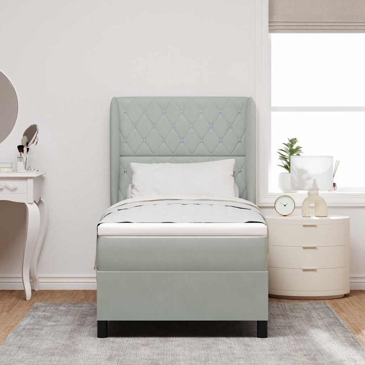 Box spring seng med madras Lysegrå 190 x 90 cm Fløjl