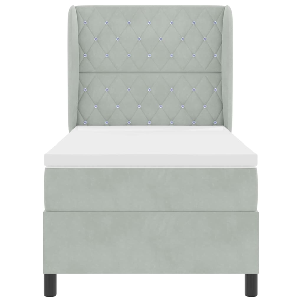 Box spring seng med madras Lysegrå 190 x 90 cm Fløjl