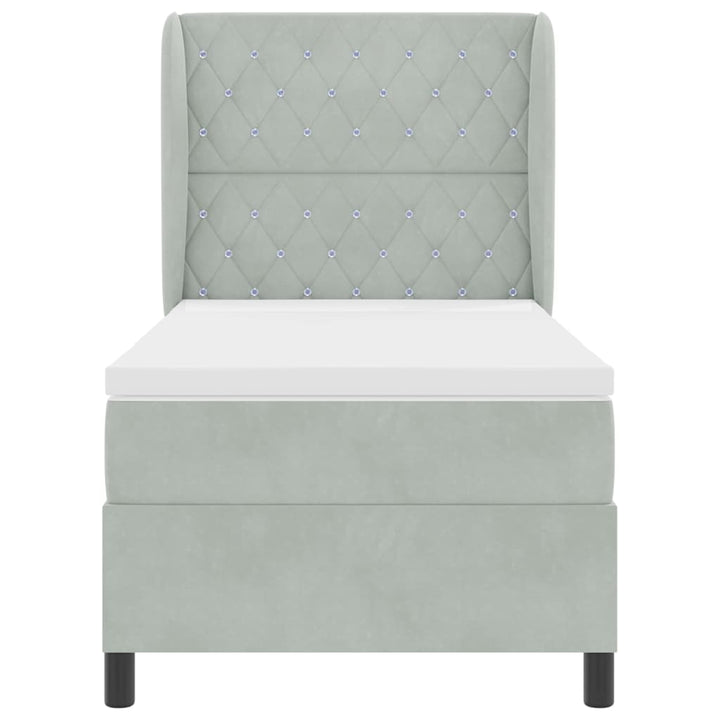Box spring seng med madras Lysegrå 190 x 90 cm Fløjl