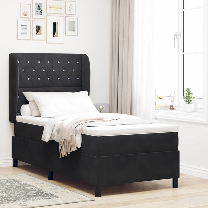 Box spring seng med madras Sort 190 x 90 cm Fløjl