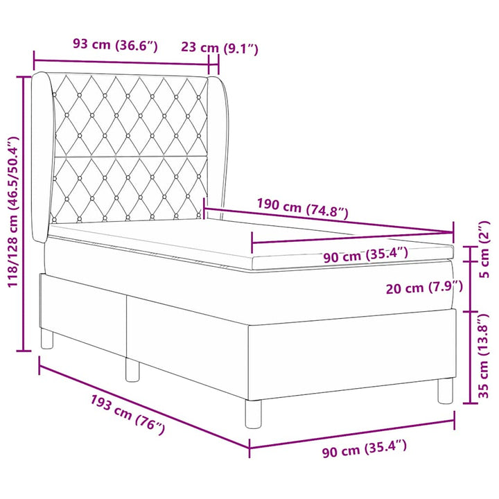 Box spring seng med madras Sort 190 x 90 cm Fløjl