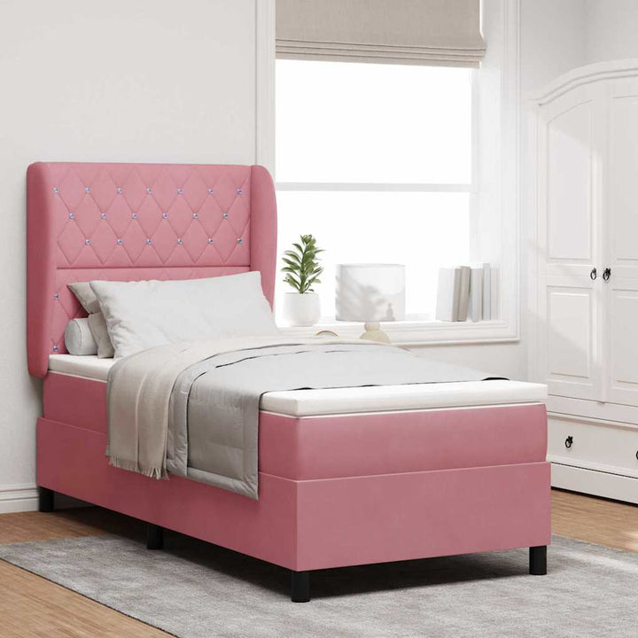 Box spring seng med madras Lyserød 190 x 90 cm Fløjl
