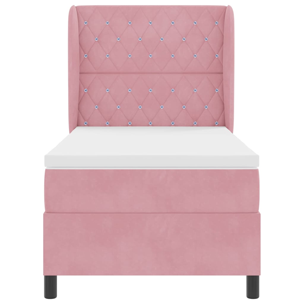 Box spring seng med madras Lyserød 190 x 90 cm Fløjl