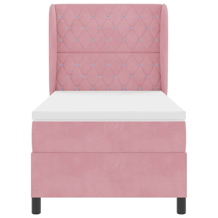 Box spring seng med madras Lyserød 190 x 90 cm Fløjl