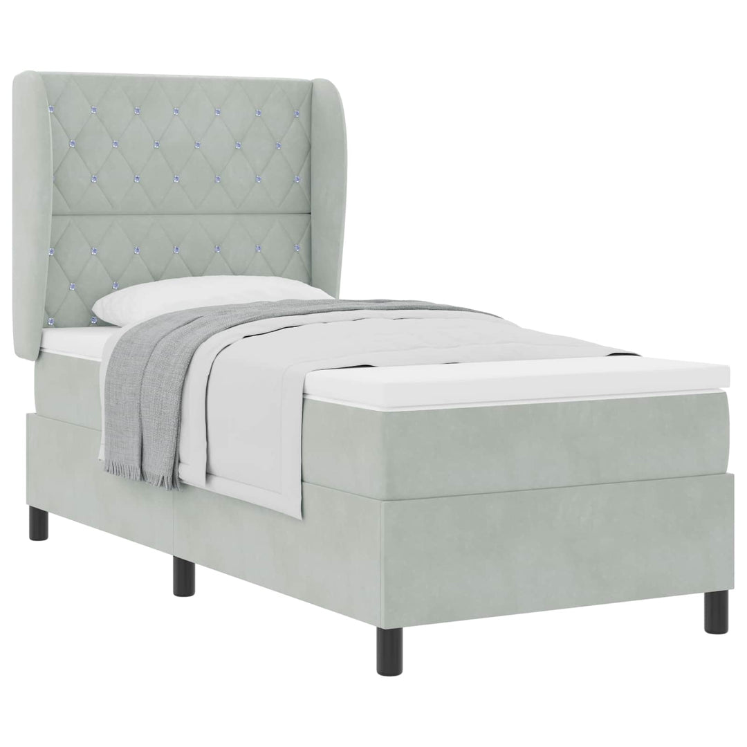 Box spring seng med madras Lysegrå 200 x 90 cm Fløjl