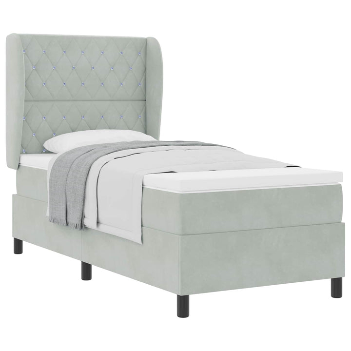 Box spring seng med madras Lysegrå 200 x 90 cm Fløjl