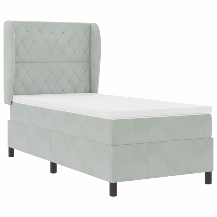 Box spring seng med madras Lysegrå 200 x 90 cm Fløjl