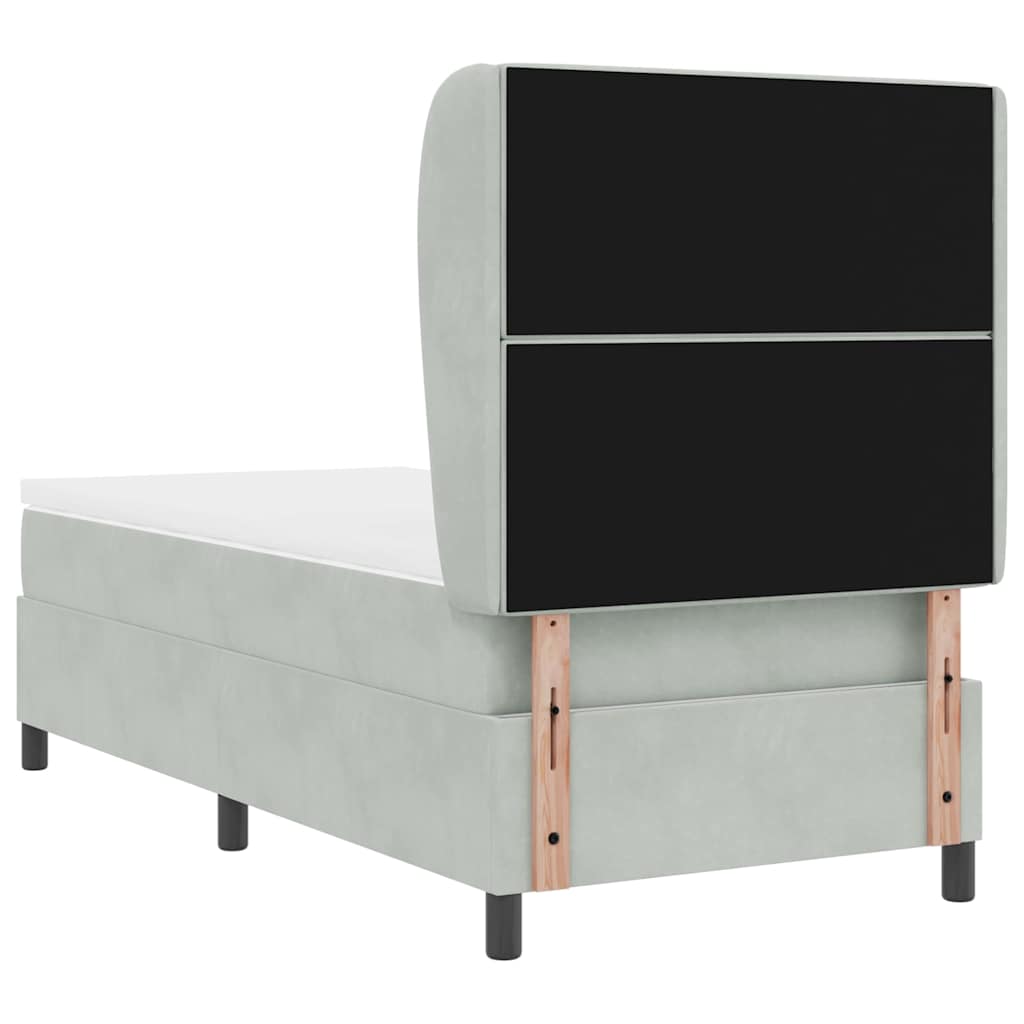 Box spring seng med madras Lysegrå 200 x 90 cm Fløjl