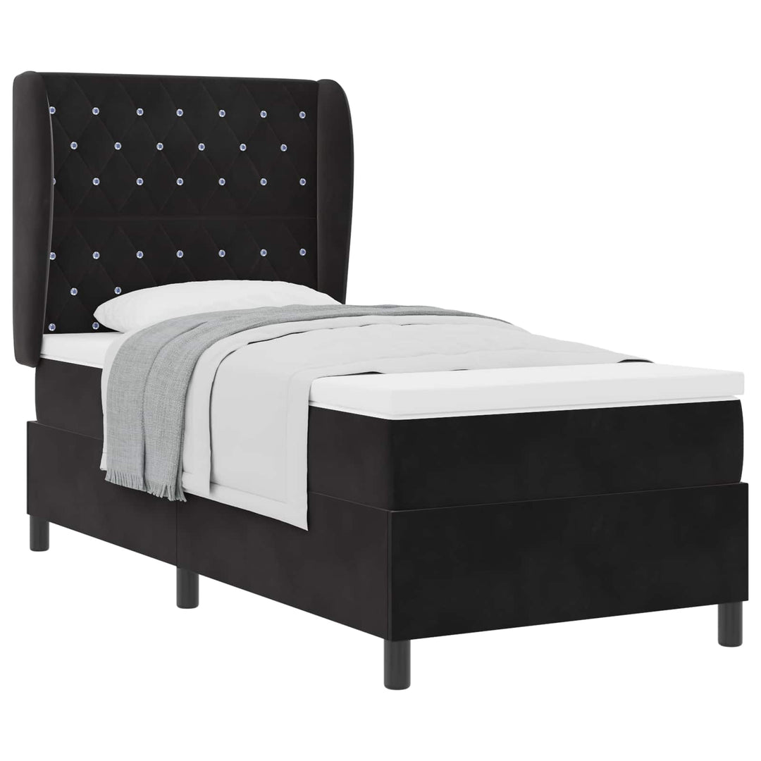 Box spring seng med madras Sort 200 x 90 cm Fløjl