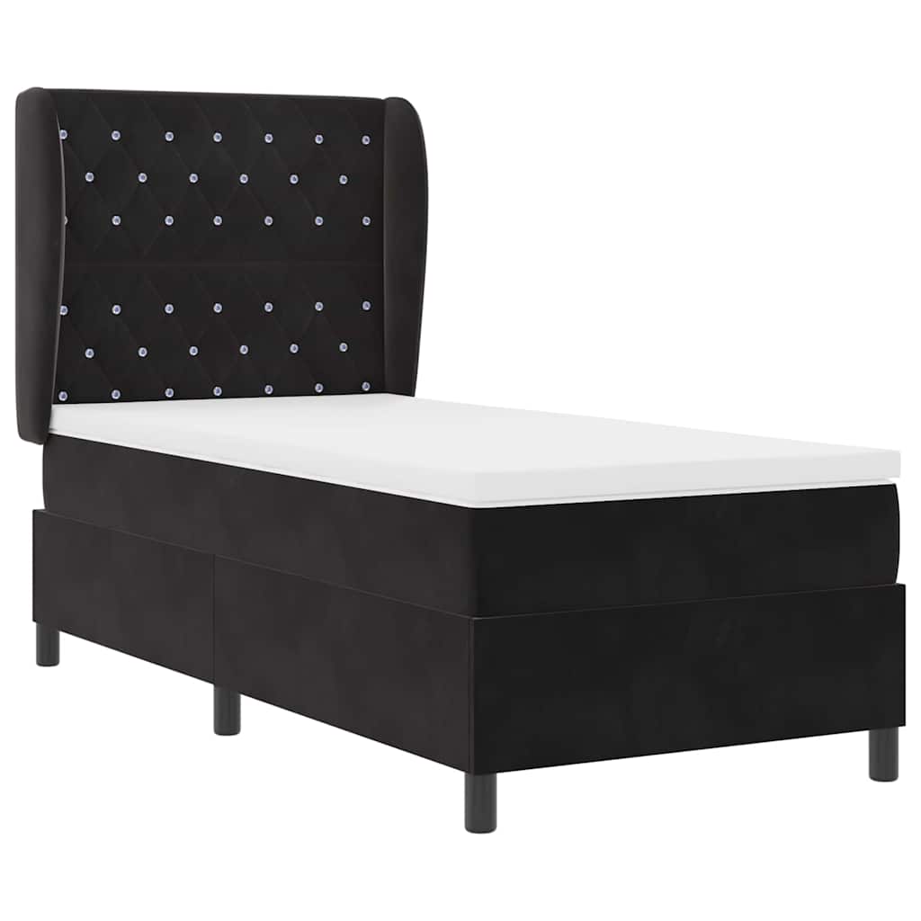 Box spring seng med madras Sort 200 x 90 cm Fløjl