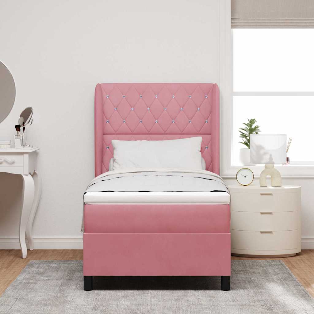 Box spring seng med madras Lyserød 200 x 90 cm Fløjl