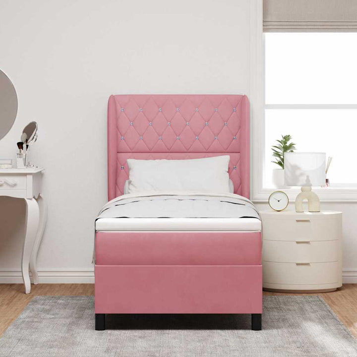 Box spring seng med madras Lyserød 200 x 90 cm Fløjl