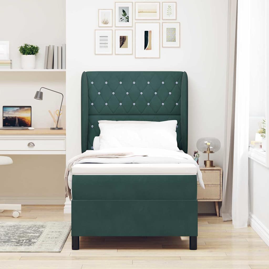 Box spring seng med hovedgærde Mørkegrøn 200 x 100 cm Fløjl