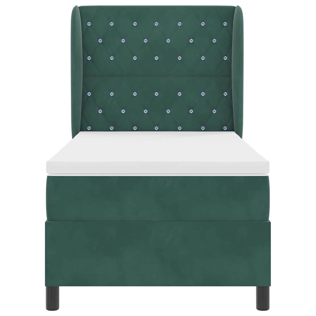 Box spring seng med hovedgærde Mørkegrøn 200 x 100 cm Fløjl