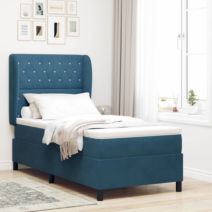 Box spring seng med hovedgærde Mørk blå 200 x 100 cm Fløjl