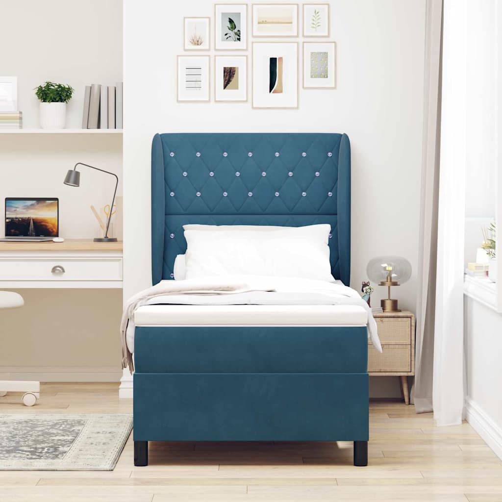 Box spring seng med hovedgærde Mørk blå 200 x 100 cm Fløjl