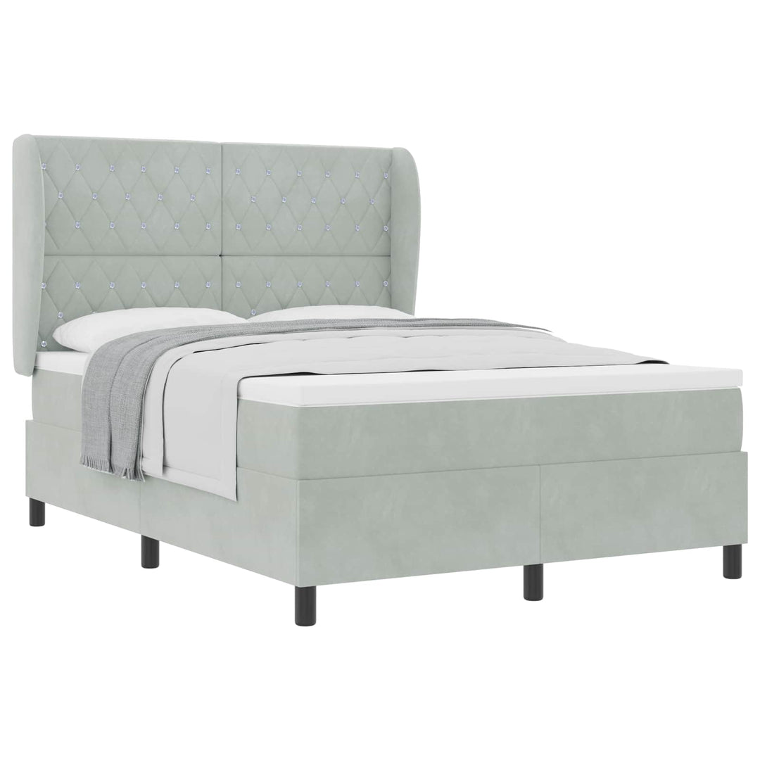 Box spring seng med madras Lysegrå 190 x 140 cm Fløjl