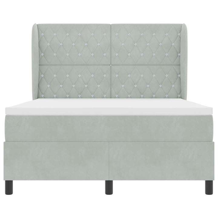 Box spring seng med madras Lysegrå 190 x 140 cm Fløjl