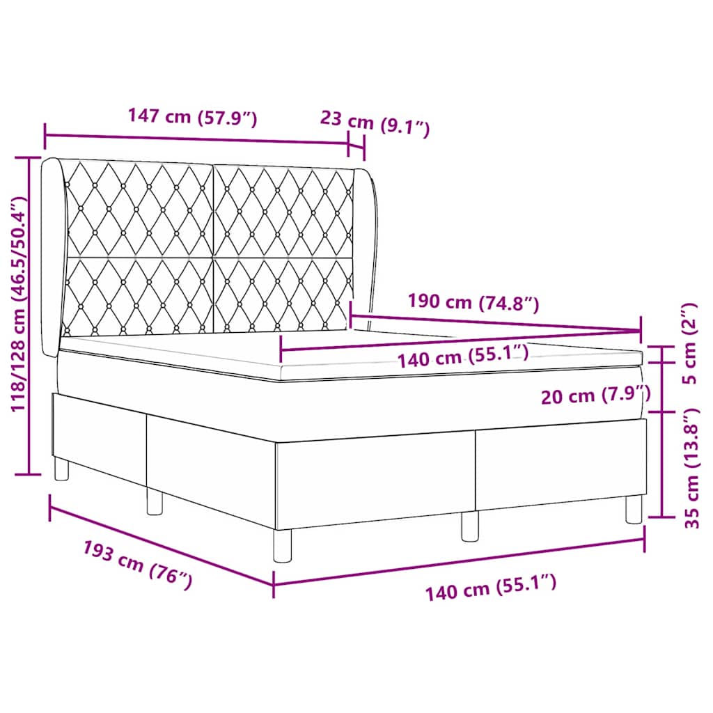 Box spring seng med madras Lysegrå 190 x 140 cm Fløjl