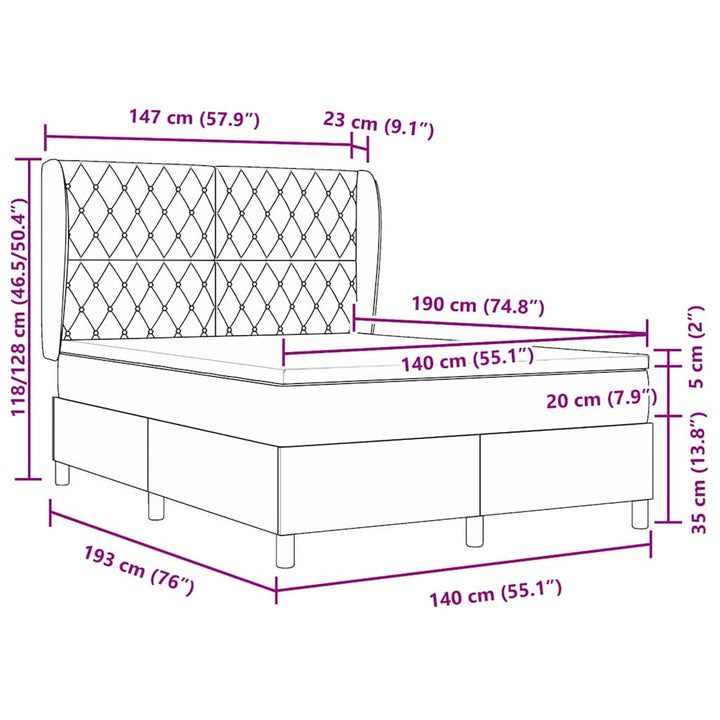 Box spring seng med madras Lysegrå 190 x 140 cm Fløjl