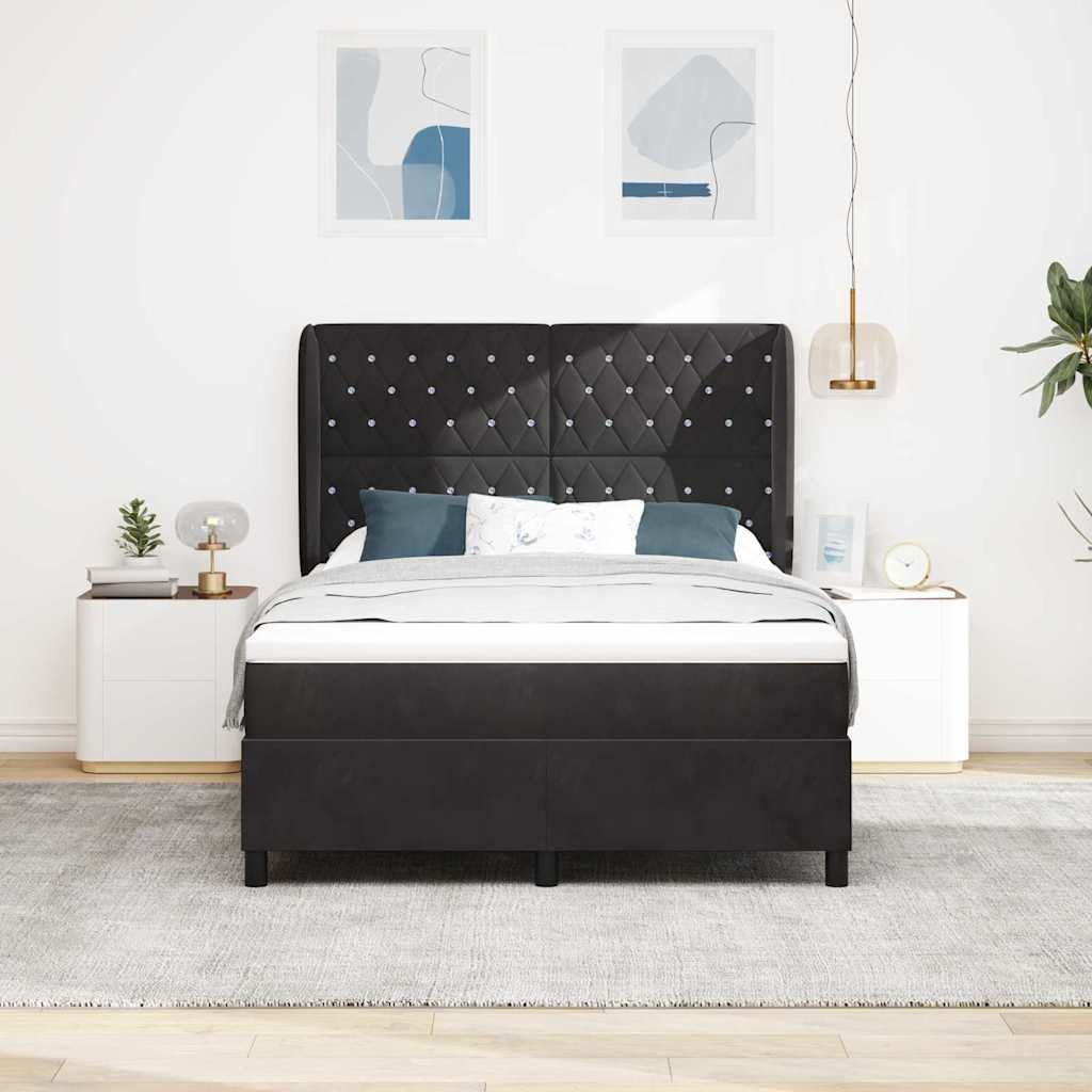 Box spring seng med madras Sort 190 x 140 cm Fløjl