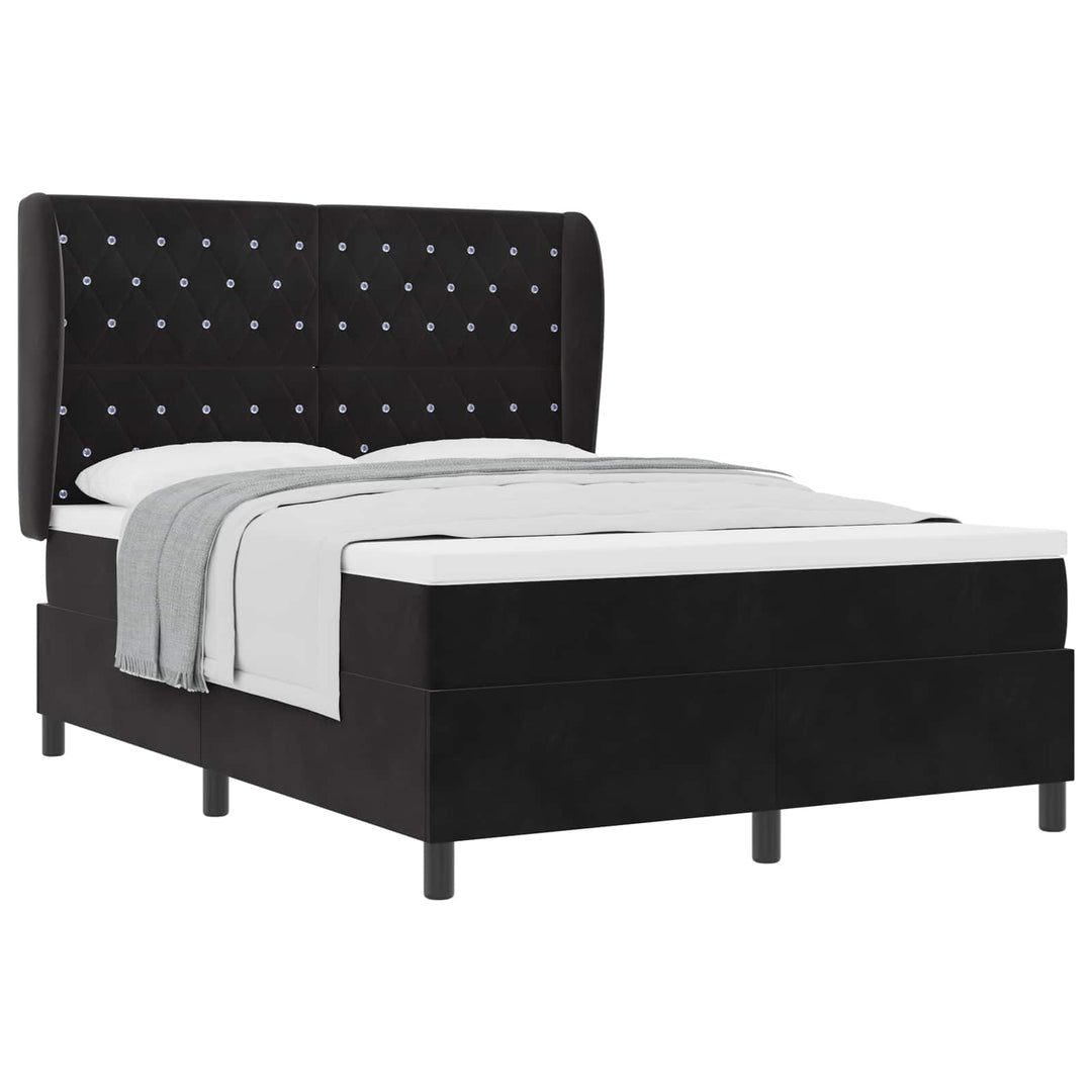 Box spring seng med madras Sort 190 x 140 cm Fløjl