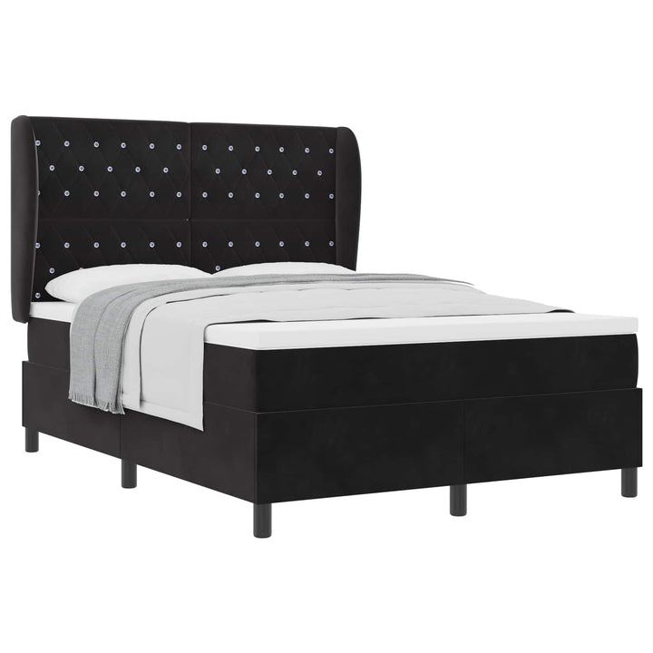 Box spring seng med madras Sort 190 x 140 cm Fløjl