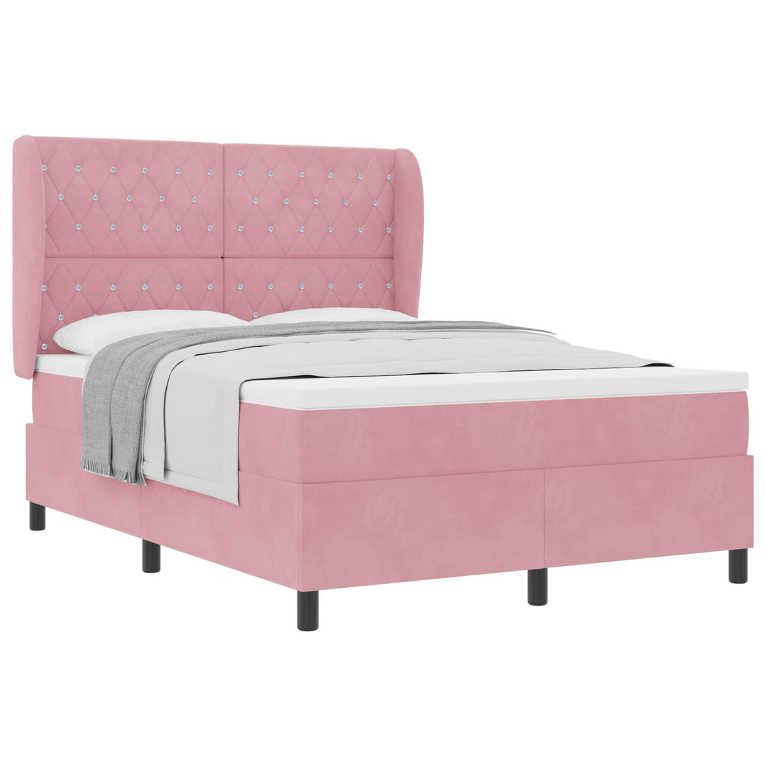 Box spring seng med hovedgærde Lyserød 190 x 140 cm Fløjl
