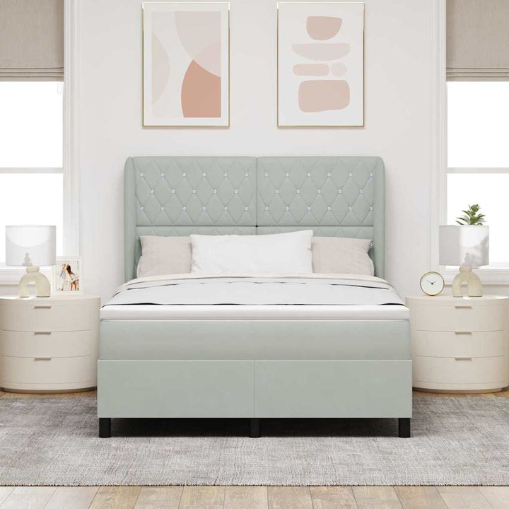 Box spring seng med madras Lysegrå 200 x 140 cm Fløjl