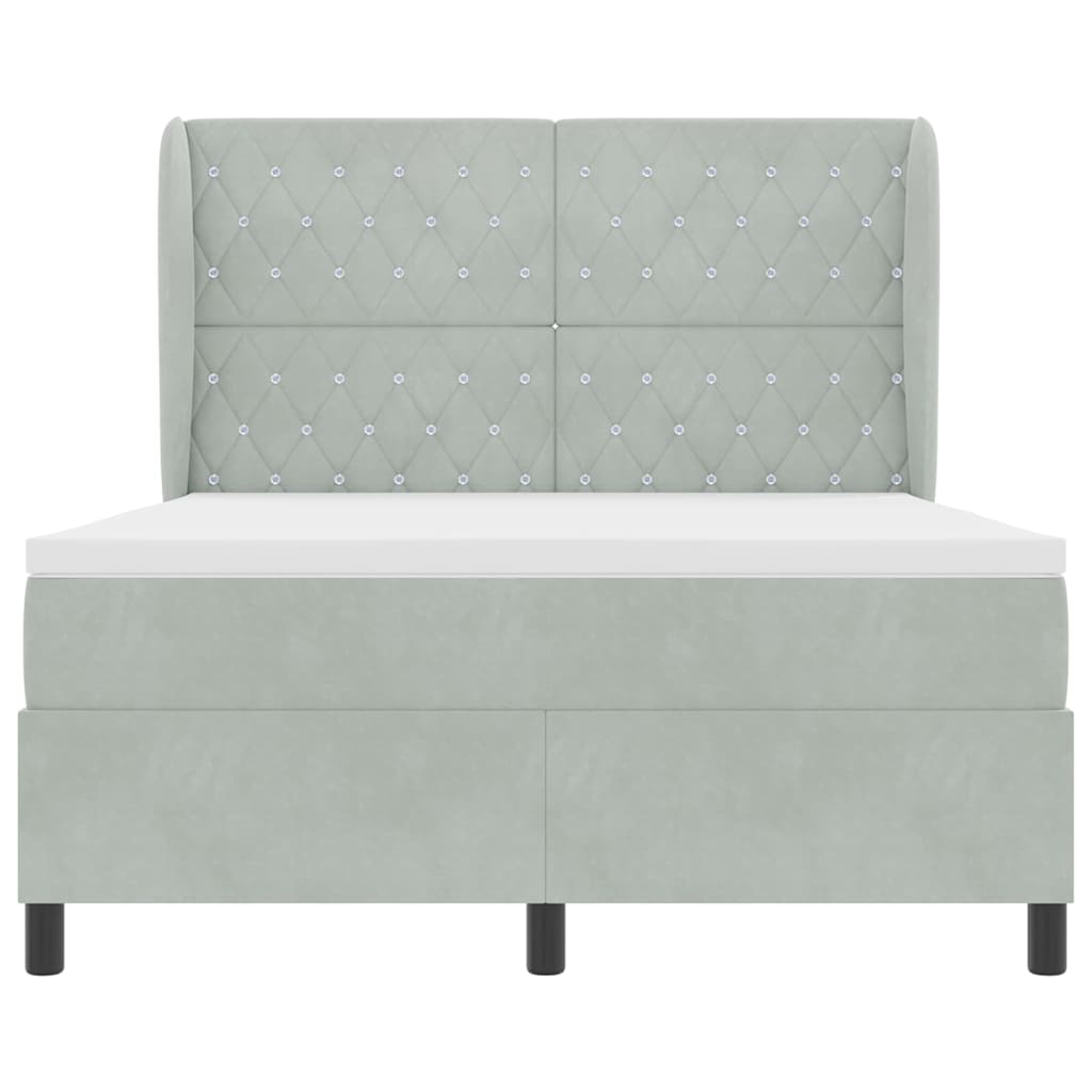 Box spring seng med madras Lysegrå 200 x 140 cm Fløjl