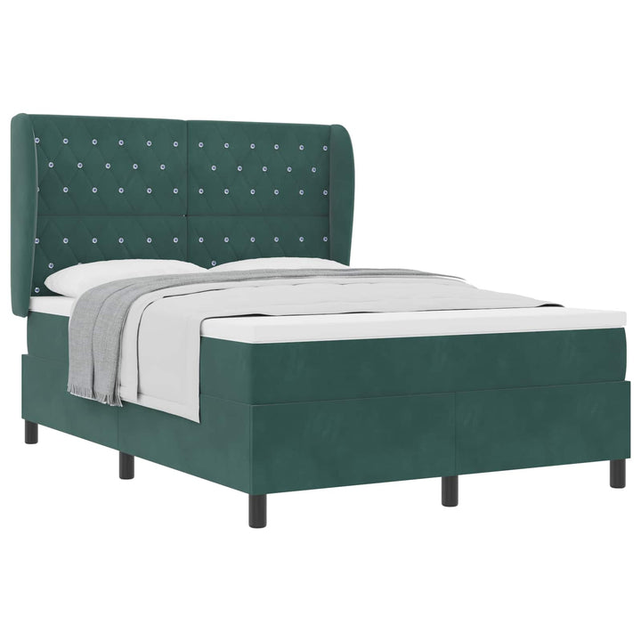 Box spring seng med hovedgærde Mørkegrøn 200 x 140 cm Fløjl