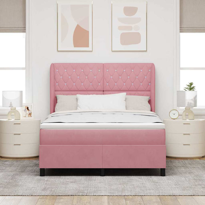 Box spring seng med madras Lyserød 200 x 140 cm Fløjl
